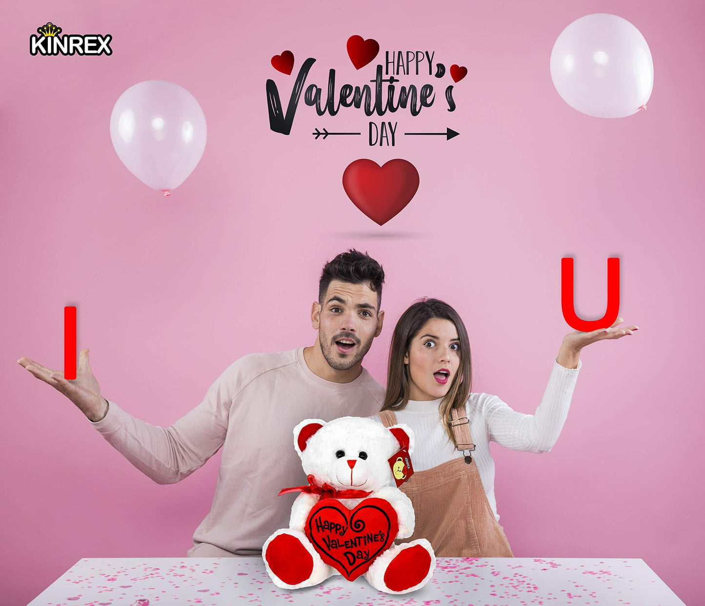 Happy Valentine’S Day Stuffed Teddy Bear- Teddy Bear to Gift for Valentine’S Day for Couples- White Valentines Teddy Bear with Heart Pillow - 11.81” / 30 Cm.