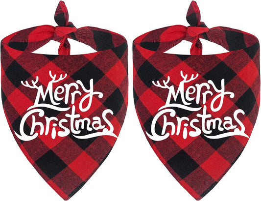 2 Pack Dog Bandana Christmas Classic Buffalo Plaid Pets Scarf Triangle Bibs Kerchief Set Pet Costume Accessories Decoration for Small Medium Large Dogs Cats Pets